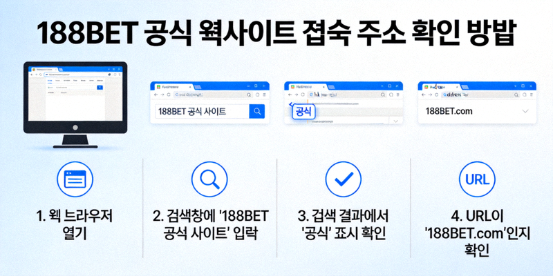 188BET 공식 웹사이트 접속 주소를 확인하는 방법을 보여주는 예시 이미지