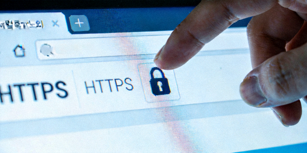 웹 브라우저 주소창에서 HTTPS 보안 연결 자물쇠 아이콘을 확인하는 모습